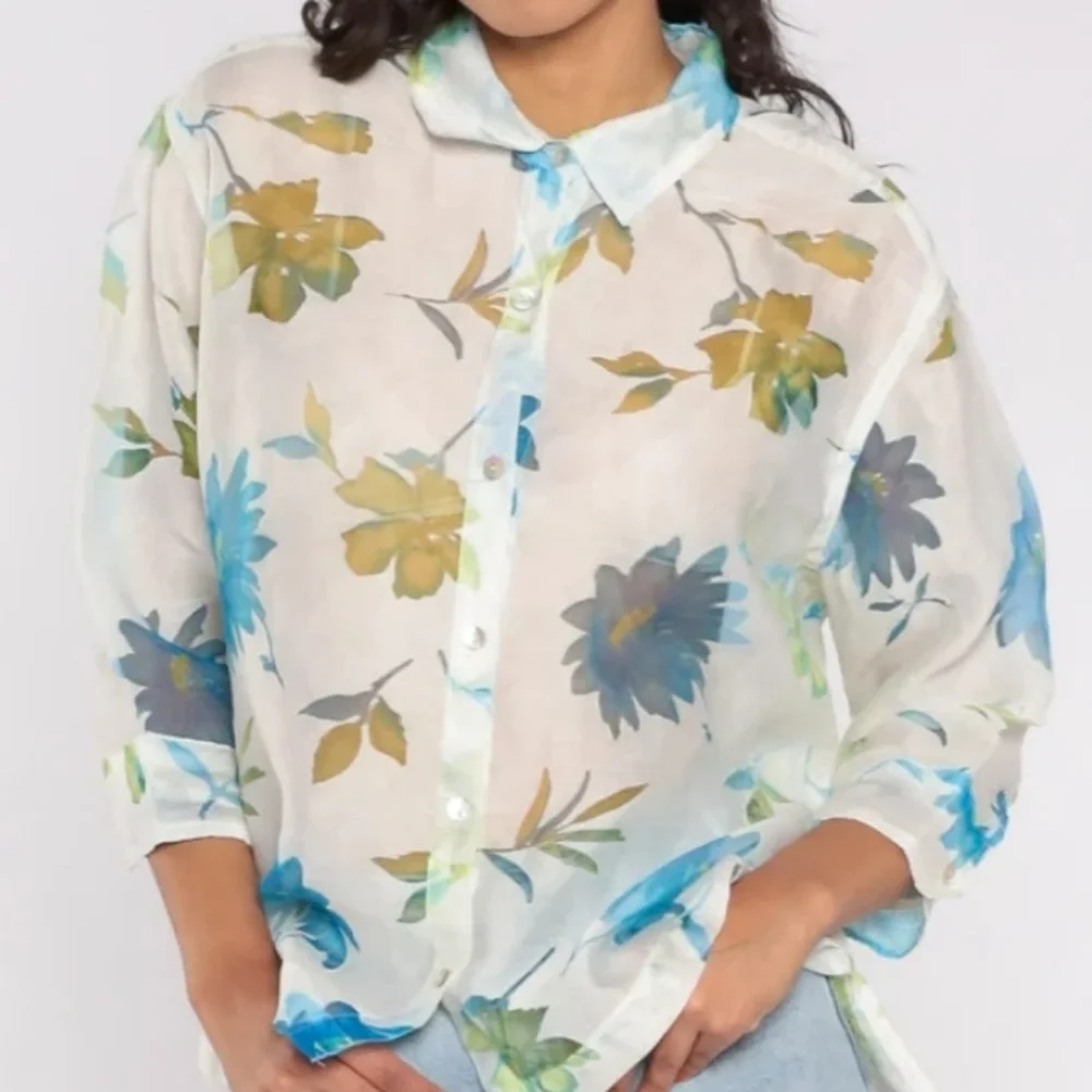 Notations Blouse Y2K Sheer Floral Button Down Blouse White Size XL - Picture 4 of 16